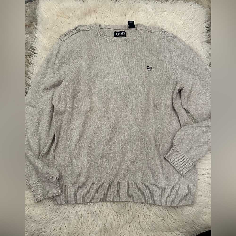 Chaps Light Gray Crewneck Sweater for Men